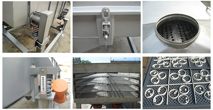 方形振動篩篩網(wǎng)，進料口，彈簧，等部件展示圖