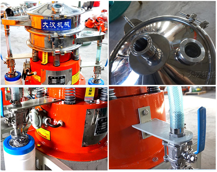 氣體保護(hù)振動(dòng)篩結(jié)構(gòu)分出料口，進(jìn)料口，排氣管等